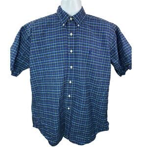 Ralph Lauren Blake Shirt Large Blue Green Plaid Cotton Button-Up Classic Fit